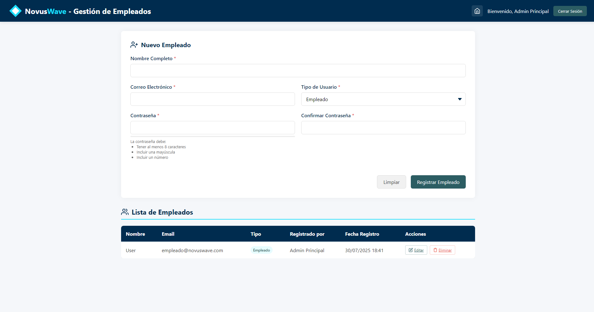 Interfaz de Gestion de Empleados